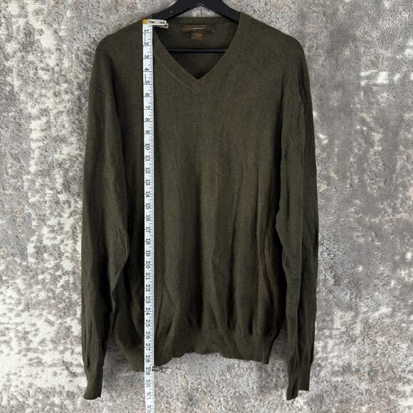 Sebastian Cooper Size L Cashmere Cotton Blend V Neck Sweater Olive Green Pullove - Picture 3 of 8